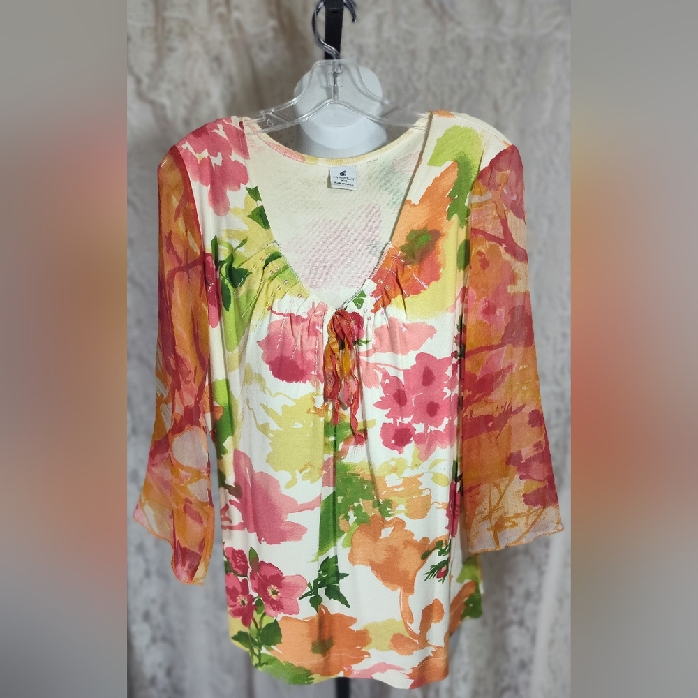 Caribbean Joe Multicolor Floral Blouse Irange
